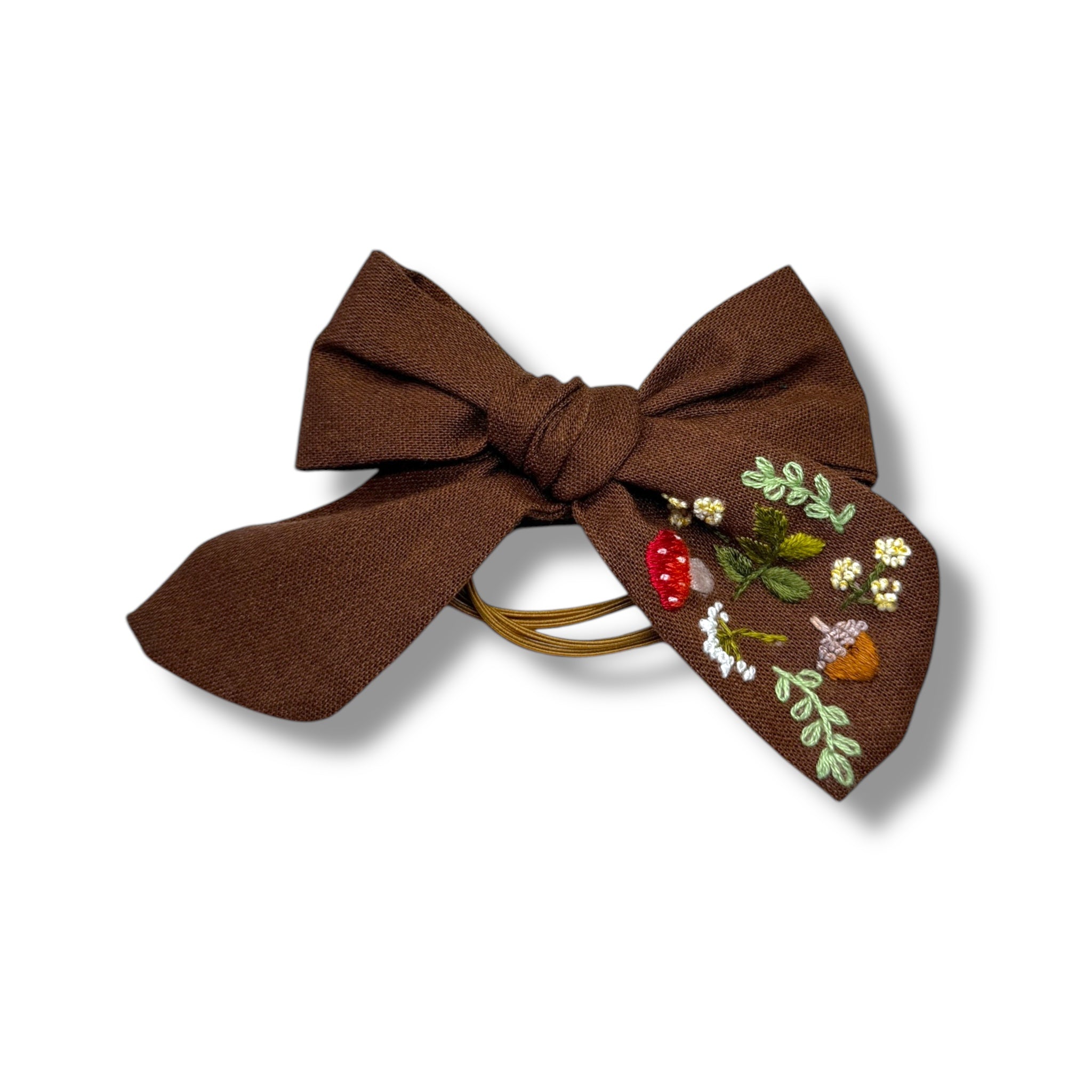 Brown Mushroom Hand Embroidery Hair Bow