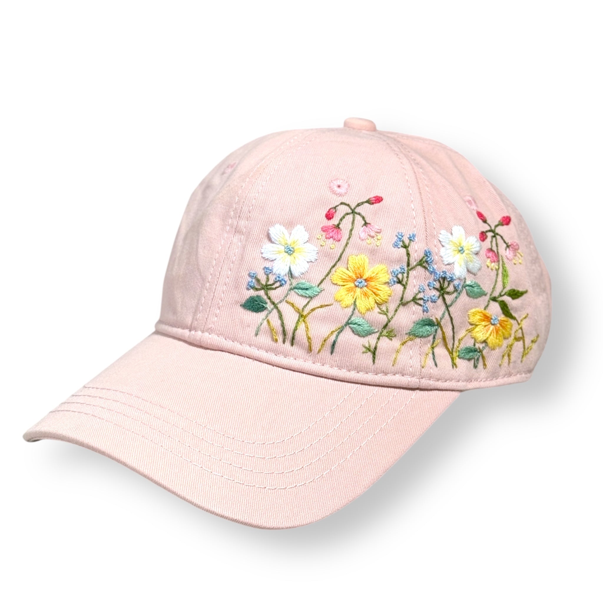 Light Pink Sweet Flowers Embroidered Cap