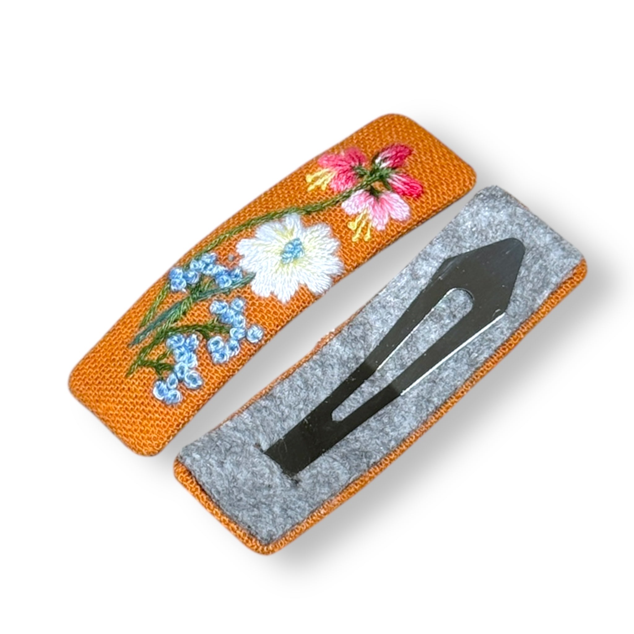 Sweet Bloom Orange Hand Embroidered Hair Clips