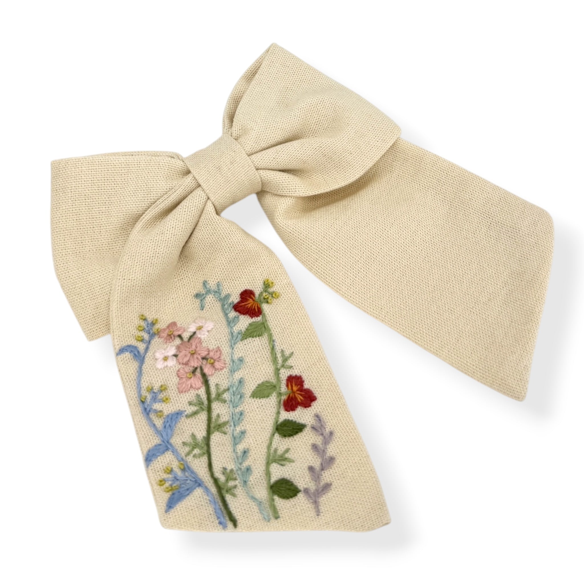 Wildflowers Beige Hand Embroidery Hair Barrette
