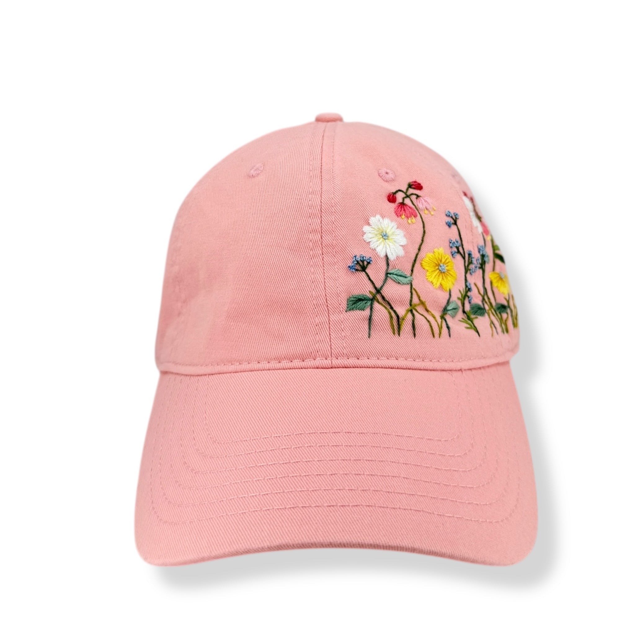 Neon Pink Sweet Flowers Embroidered Cap
