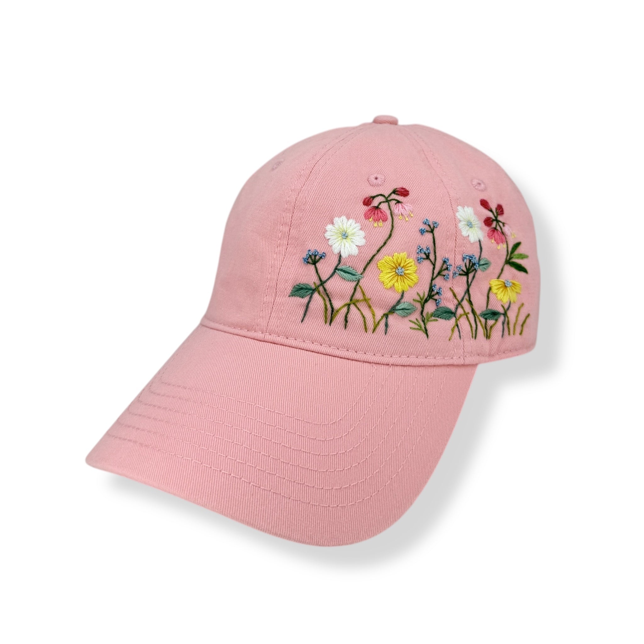 Neon Pink Sweet Flowers Embroidered Cap
