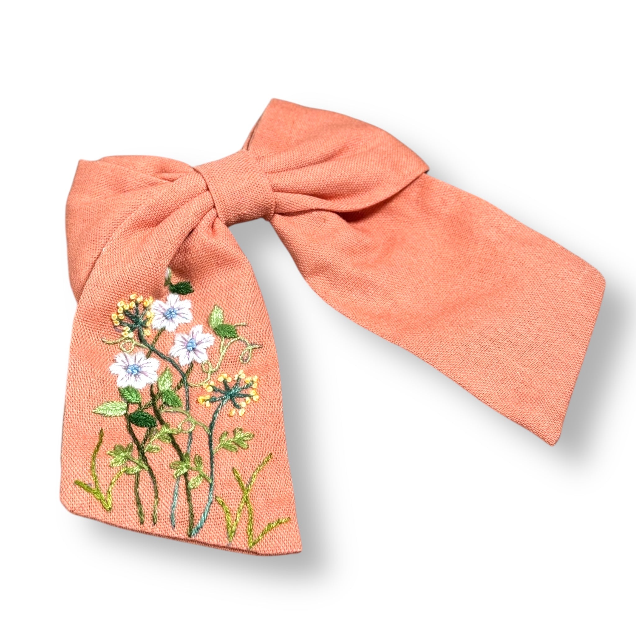 Soft Orange Bloom Hand Embroidery Hair Barrette