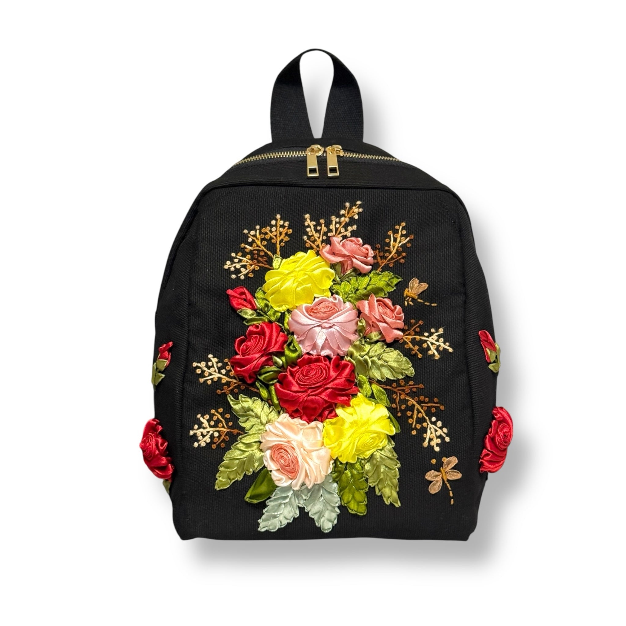 Vintage Roses Ribbon Embroidery Backpack
