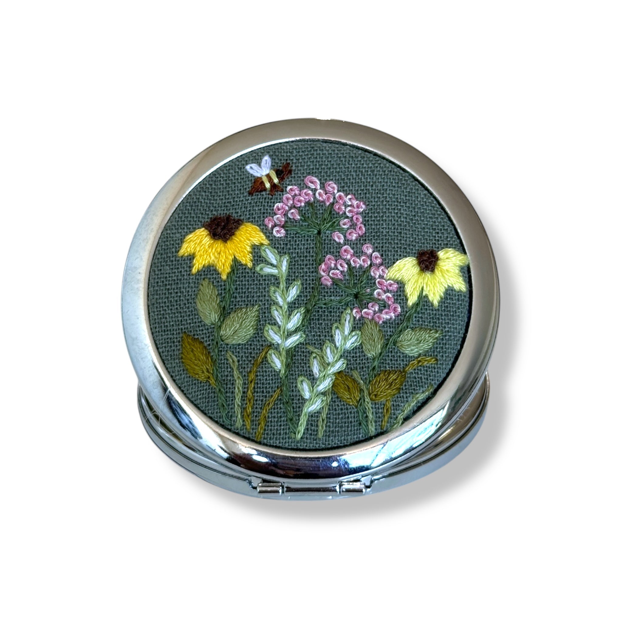 Wild Daisy Hand Embroidery Compact Mirror