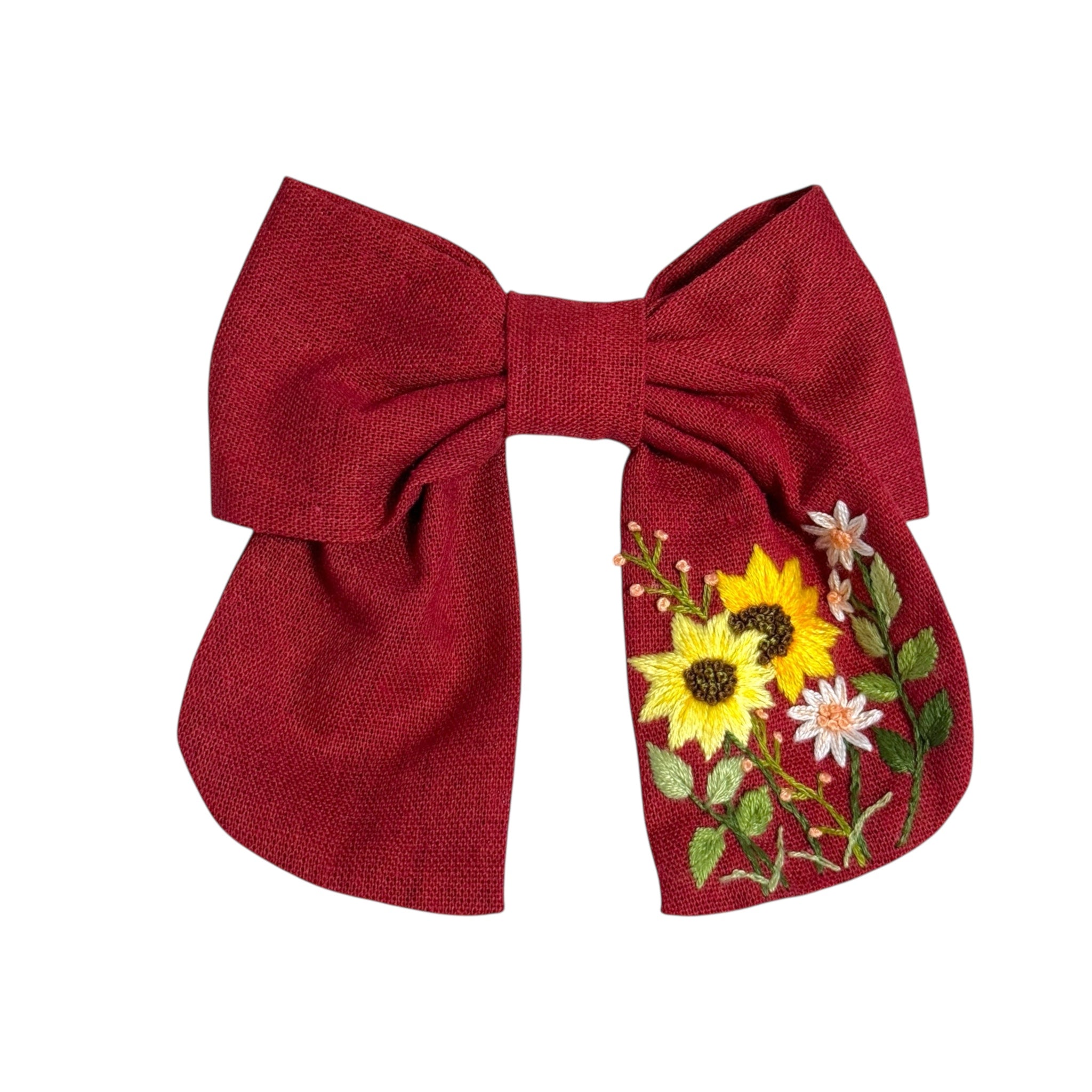 Sunflowers on Red Hand Embroidery Hair Barrette