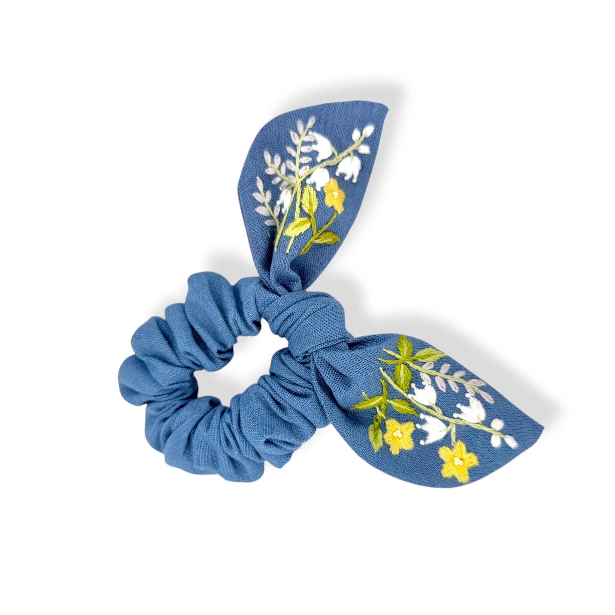 Lily of the Valley Blue Embroidered Scrunchies