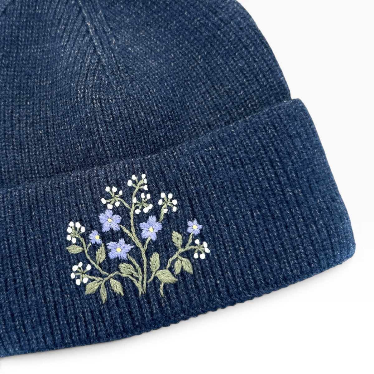 Quiet Bloom Navy Embroidered Beanie