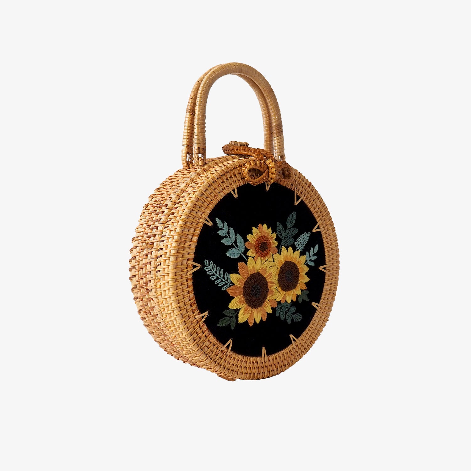 Sunflowers Embroidered Rattan Bag