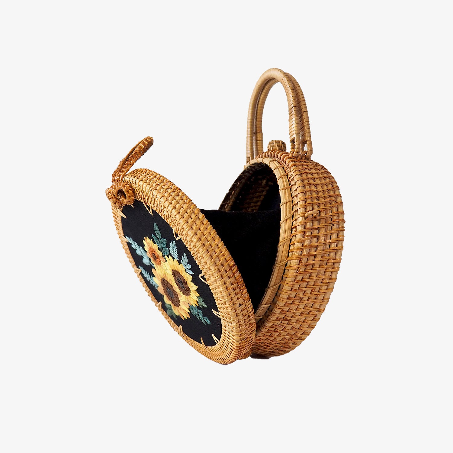 Sunflowers Embroidered Rattan Bag