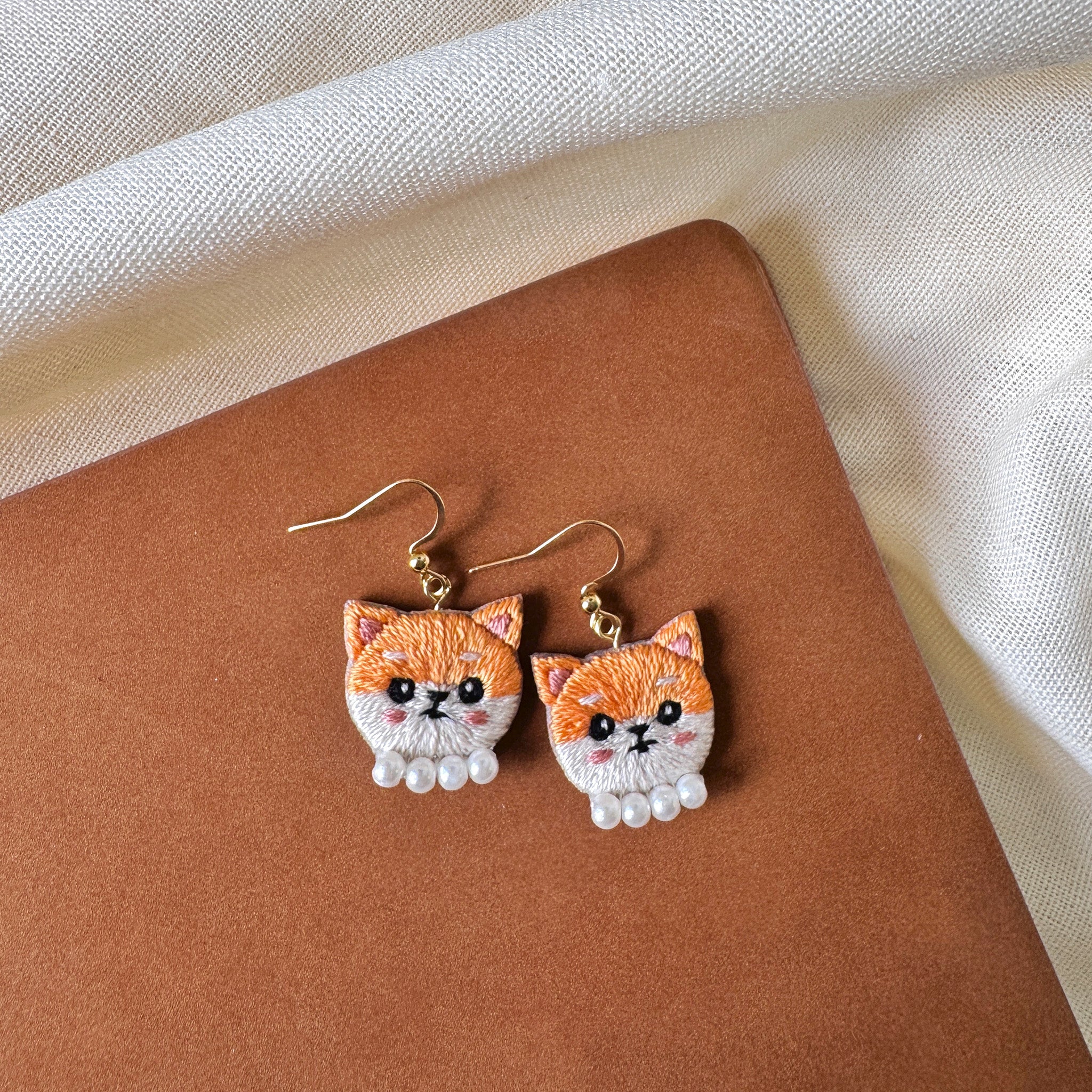 Shiba Dog Hand Embroidered Earrings