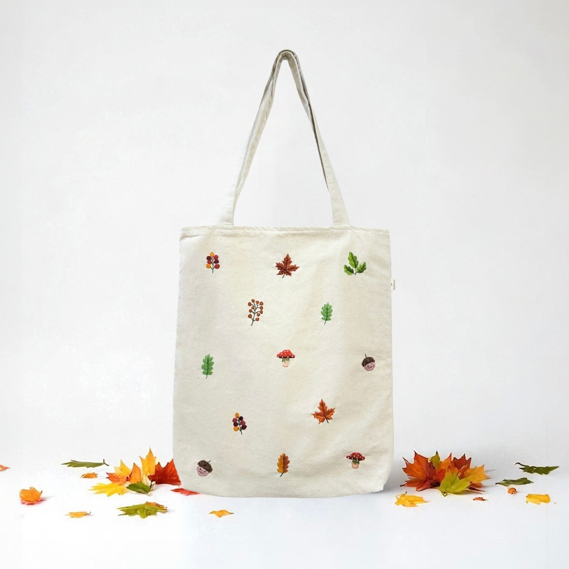 Fall Embroidery Tote Bag Black