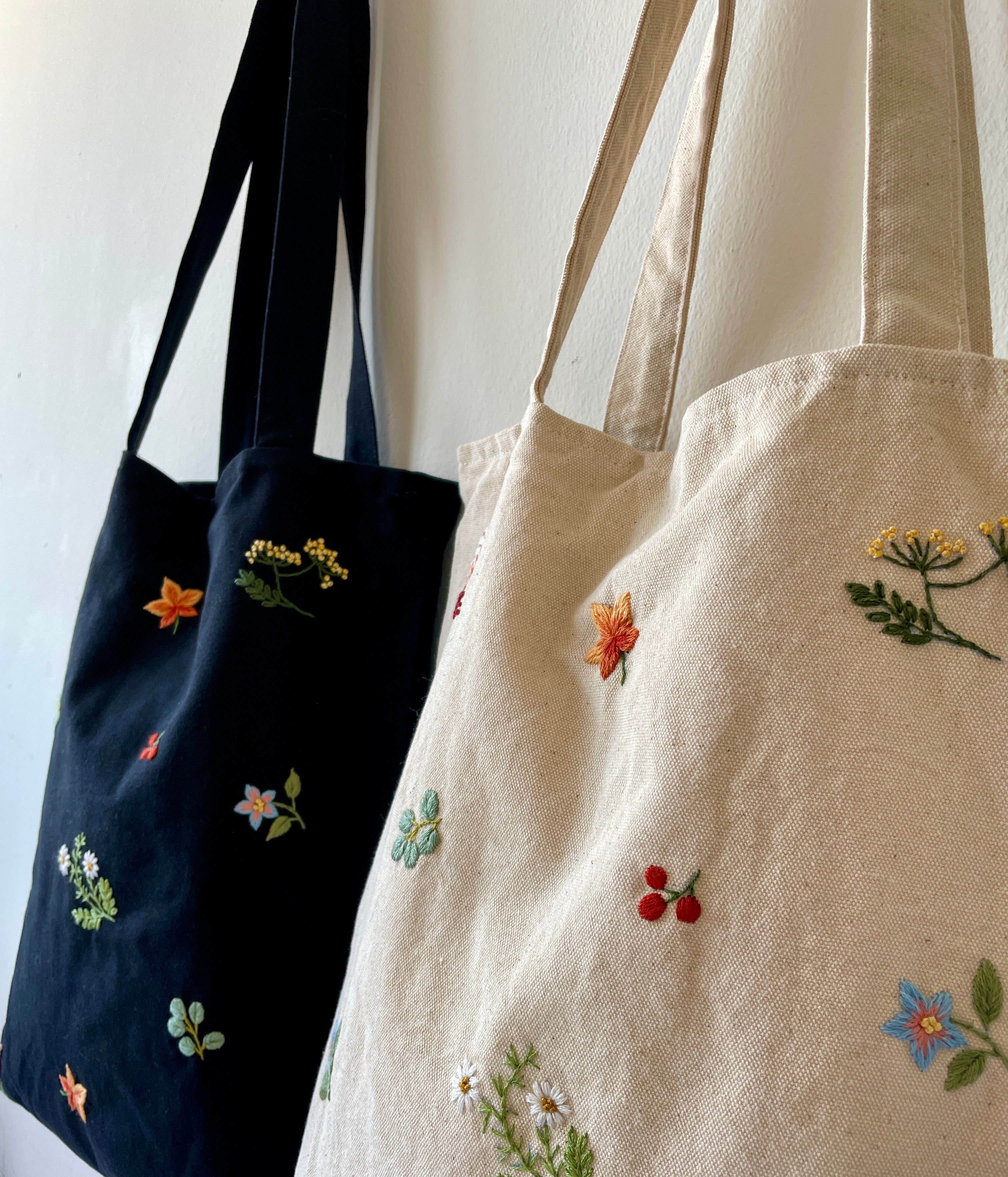 Floral Embroidery Tote Bag