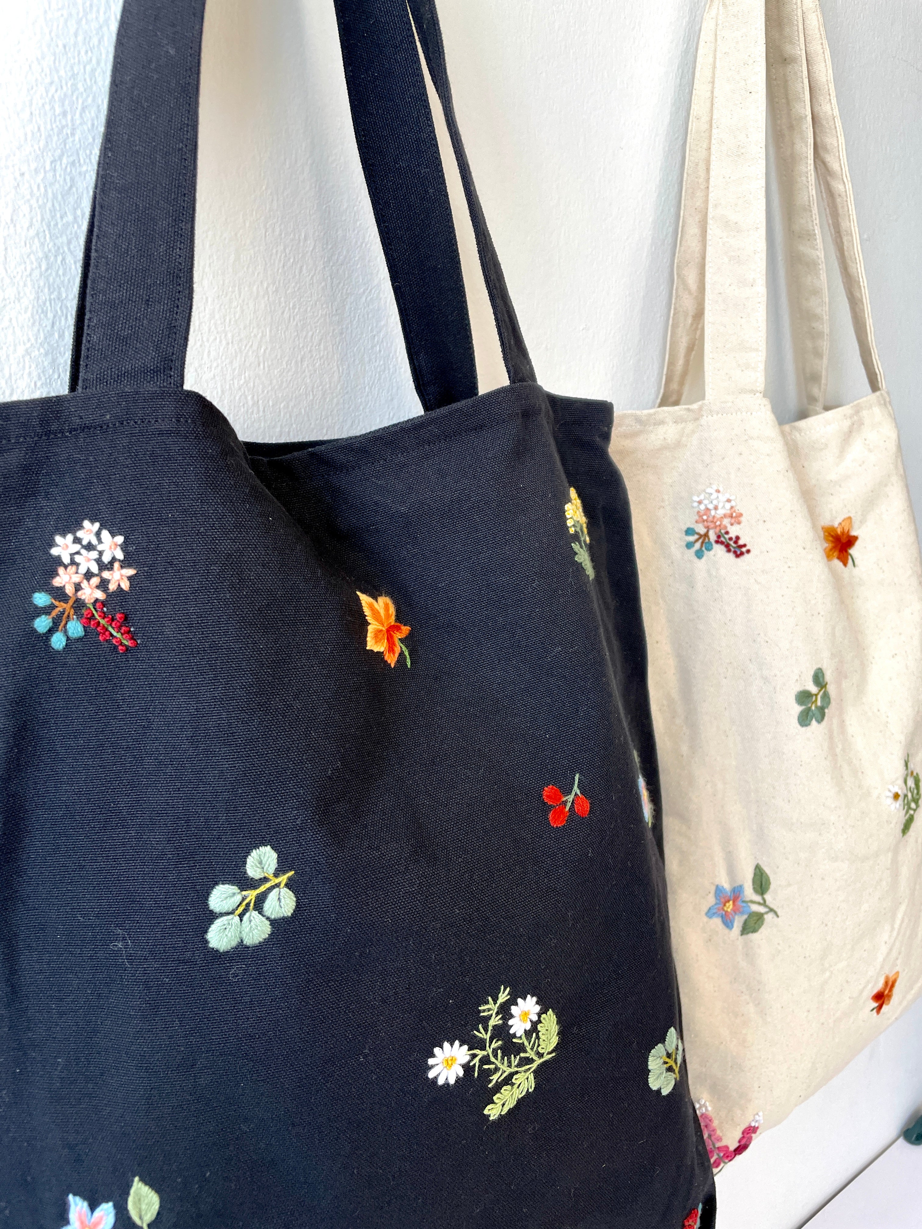 Floral Embroidery Tote Bag